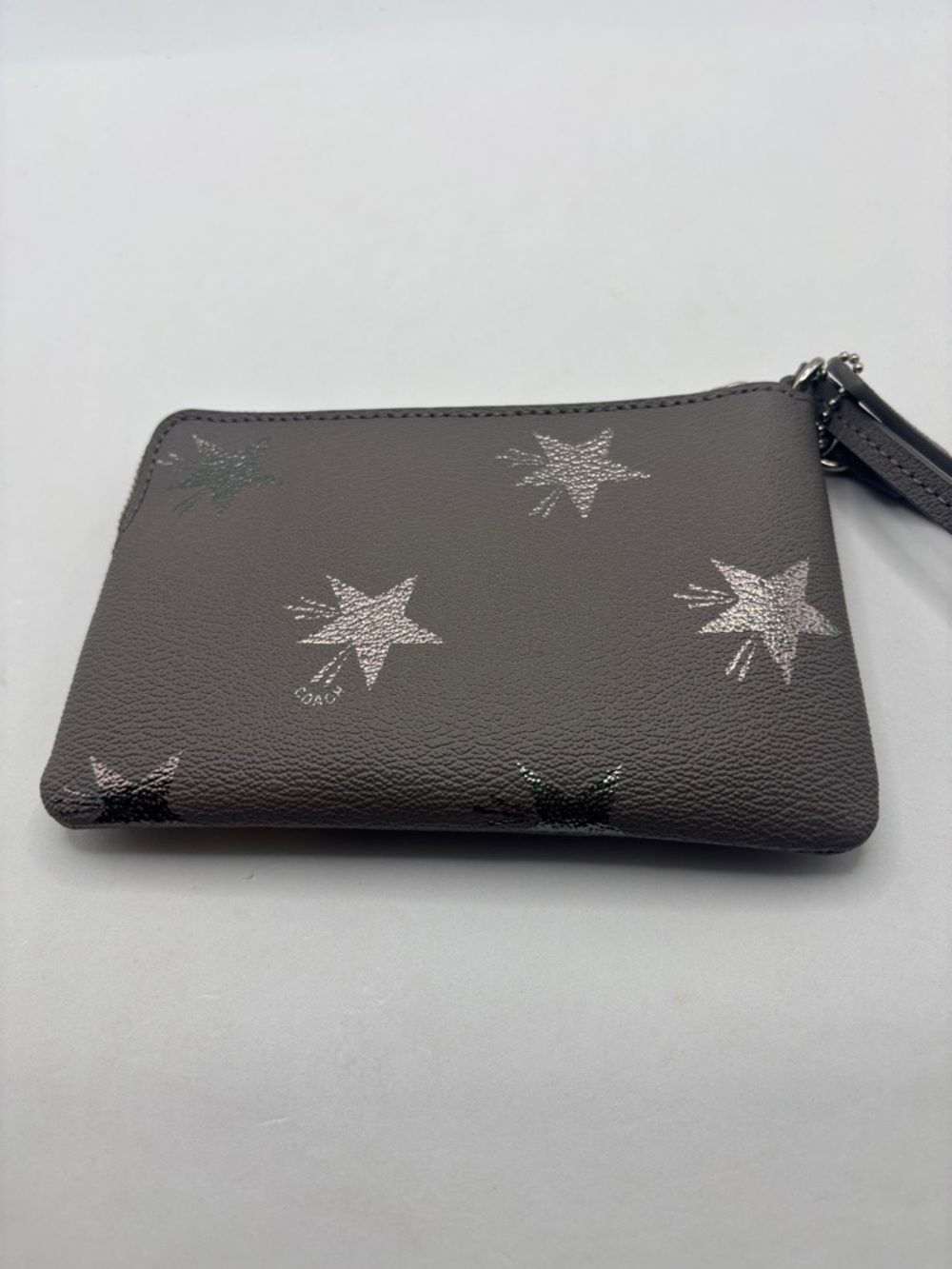 Coach Star Canyon print Gray wristlet leather w/silver star side zip shimmer - Picture 3 of 10